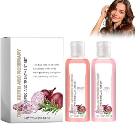 Biotin schampo + balsam, uppfriskande hårschampo för fint & tunt hår, schampo och behandlingsset, hårbalsam med rosmarin och lökextrakt, ger näring åt hårrötterna, reparerar hårskador