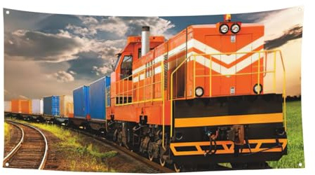 Cartel grande con impresión de tren de carga, pancarta de recuerdos de fiesta de cumpleaños, decoración colgante para regalos de celebración