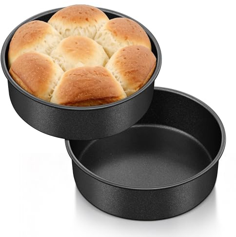 HaWare 7 inch Cake Tins Set of 2, 5cm Deep Stainless Steel Cake Pan, 18 cm | Non-Stick Round Baking Pan for Baking Roasting Serving, Versatile Layer Round Cake Mould Bakeware, Rust-Resistant (Black)