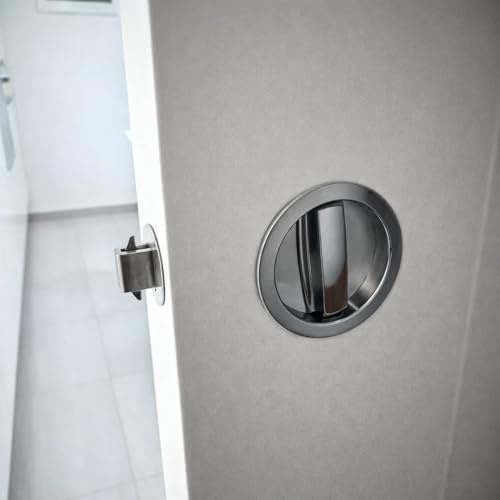 FIP, Minimal Lock, Kit Serratura Minimal per Porte Scorrevoli a Scomparsa, Chiusura con Nottolino per Porta Scrigno Interno Muro, Design Minimal, Installazione Facile, Modello Tondo Cromato