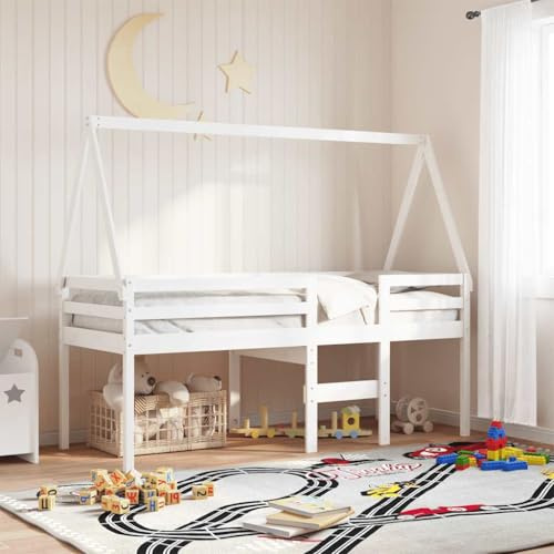 Runheo Techo para cama infantil, color blanco, 209 x 85,5 x 88 cm, madera maciza de pino, accesorios para somier, conector de cama, soporte para colchón, soporte para herrajes