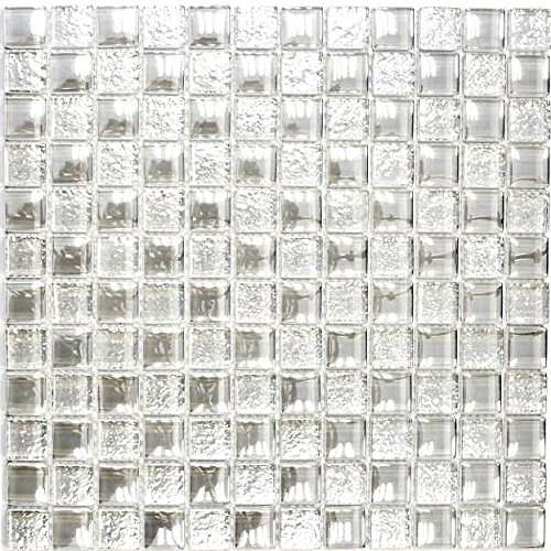 Mosaik Fliese Transluzent weiß Glasmosaik Crystal Lüster weiß für WAND BAD WC DUSCHE KÜCHE FLIESENSPIEGEL, Mattengröße: 298x298 = 0,09 qm, Steingröße: 23x23x8 mm - 1 Matte