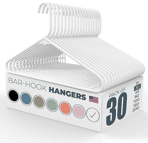 Neaties Plastic Hangers 30 Pack – Made in the USA – 6lb Capacity Standard Clothes Hangers with Strap Hooks for Dresses, Lingerie, Shirts, Pants, and Jackets – White