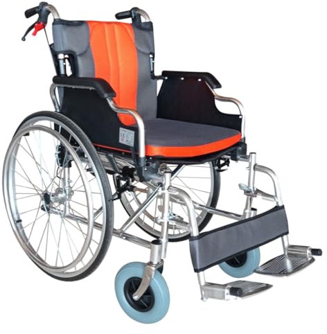 Polironeshop KEROS Sedia a Rotelle Pieghevole in Alluminio Leggera ad Autospinta – Carrozzina con Seduta e Schienale Imbottiti, Sfoderabili e Lavabili, con Tasca Posteriore