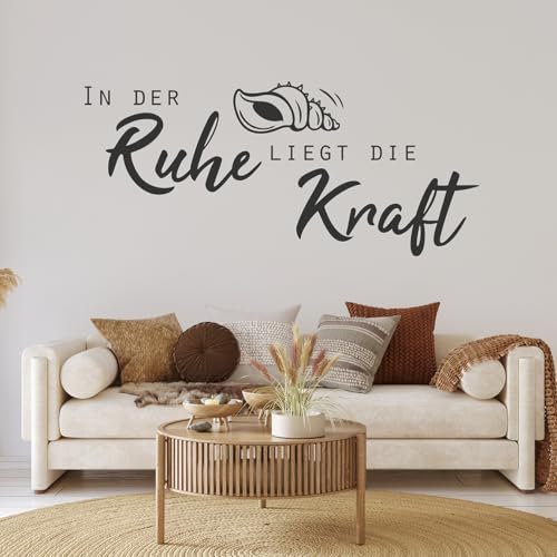 tjapalo® a20 Wohnzimmer Wandtattoos modern Wandaufkleber Büro Sprüche Wandspruch Wandtattoo in der Ruhe liegt die Kraft Wandattoo Spruch Wandtattoo Wohnzimmer, Farbe: dunkelgrau, Größe: B140xH58