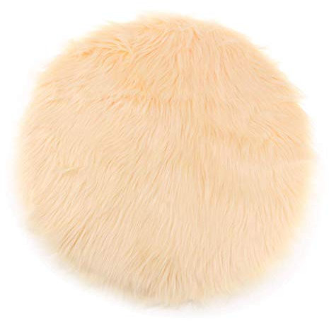 N/A Cojín redondo de piel de oveja de piel sintética para asiento de coche, cojín para sofá peludo (beige, 40 cm)