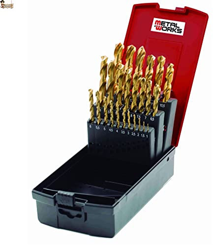 BricoLoco Kit estuche brocas metal acero rápido titanio. Profesional industrial. HSS-TIN. Aceros, inoxidables y metales. 19 piezas. Diámetros de 1 a 10 mm. x 0,50. (3)
