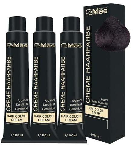 FemMas Haarfarbe 3x Mittelbraun Schokolade Intensiv 4.99 I Creme Haarfarbe mit Arganöl, Keratin & Ceramiden I dauerthafte Haarfärbung oder Tönung für strahlende Farbergebnisse I 100 ml