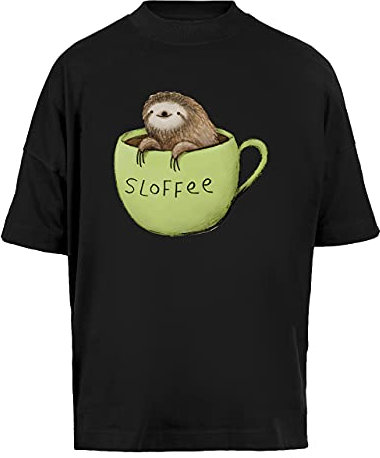 Sloffee Unisex Camiseta Holgada Mangas Cortas Hombre Mujer Negra Baggy T-Shirt Short Sleeves Black