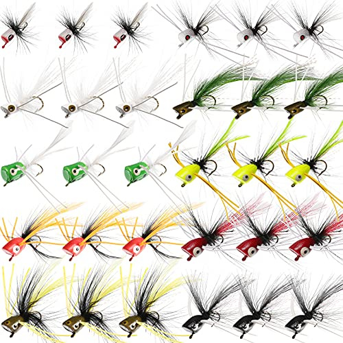 30 Pieces Fishing Lures Kit Bass Poppers Lures Colorful Fishing Bait with Hooks for Freshwater Panfish Assortment(Size 8 and 10