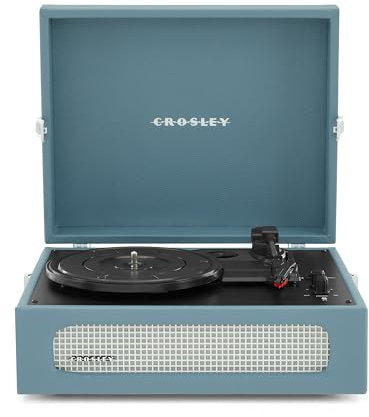 Crosley Voyager Giradischi con 2 altoparlanti, Bluetooth In & Out e AUX - Giradischi Vintage a 3 velocità - Per vinili da 7, 10 e 12 - Portatile con custodia integrata (Blu)