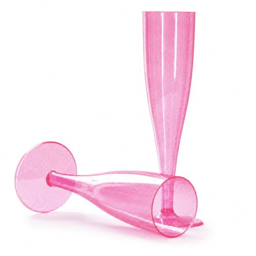 ProductPro 10 x Pink Silver Glitter Plastic Prosecco Flutes 175ml Capacity