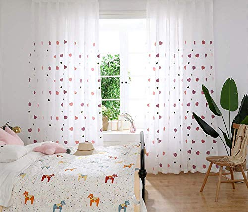 SBTXHJWCGLD Curtains Kids Room Girl Darkening Pink Embroidery Heart Pattern Long 2 Piece Thermo Curtains Eyelet Scarf Baby Room,B,W140XL160cm