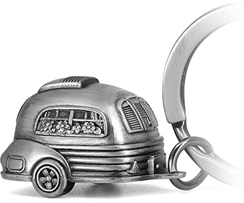 FABACH Porte-clés de caravane - Cadeau de camping-car - Cadeau de camping-car - Accessoires de van miniature - Idée de cadeau pour les propriétaires de caravanes, Argent antique, Wohnwagen, Rétro