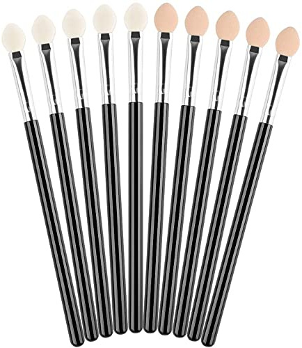 WanFengXue 10 Pcs Eyeshadow Brushes Reusable Portable Eyeshadow Applicators with Long Handle Sponge Oval Makeup Beauty Tool