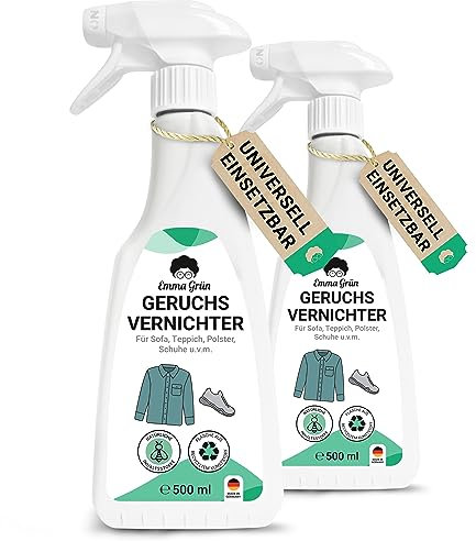 Emma Grün® Textil & Schuhspray gegen Geruch 2x 500ml, Textil & Schuhe Geruchsentferner, Geruchsneutralisierer Schuhe Spray gegen Fußgeruch, Nachhaltiges Schuh Deo Spray Made in Germany