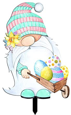 TianWlio Ostern Gartendekorationen Osterei Zwerg Kaninchen Bodeneinsatz Dekoration Acryl Hohltierfiguren Garteneinsatz Zaunhocker Metall Vögel (Pink, One Size)