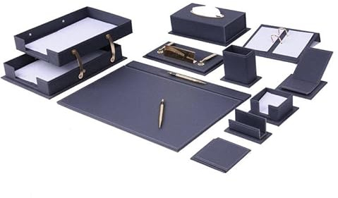 MOOGCO Schreibtisch-Organizer – Schreibtisch-Zubehör – Leder-Schreibtisch-Organizer – Schreibtisch-Set aus Lederfaserstoff – Heimbüro-Zubehör – Schreibtischzubehör aus Leder – 14-teiliges Set (Gray)