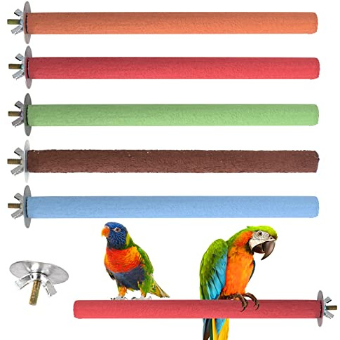 5 Pcs Perroquet Perches, Coloré Bâton de Griffe de Perroquet, Cage Patte Broyage Jouet Gommage Bâton de Meulage pour Oiseau Perroquet Perruches Calopsitte Conure Inséparable, 1.5 * 20 cm