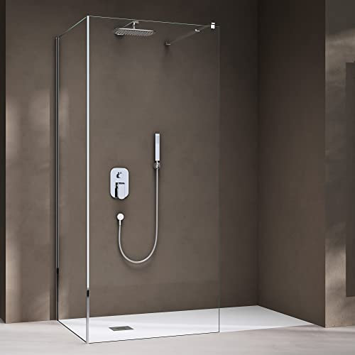 doporro Duschwand Walk-In Dusche Duschtrennwand 120x100cm mit rechteckigem Stabilisator Eckdusche aus 8mm ESG-Sicherheitsglas Klarglas inkl. Nanobeschichtung Bremen01K-L