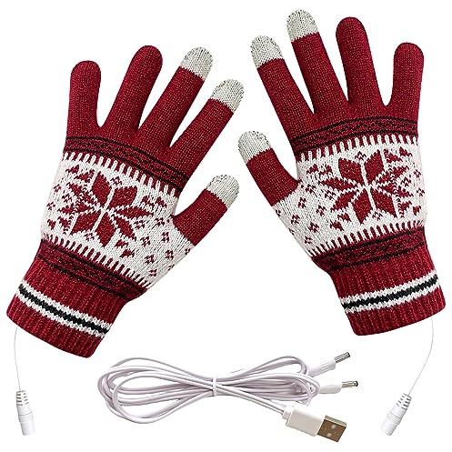 Yoolhamy USB Beheizte Handschuhe für Männer Frauen Warme Handschuhe Winter Handwärmer PC Beheizbare Voll Beheizte Touchscreen Handschuhe Damen Heizung Stricken Hände Warmer Christmas Gift, E,