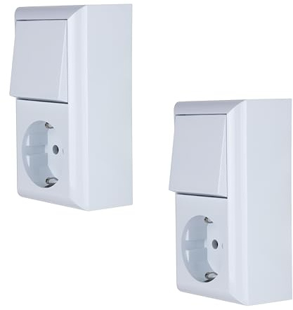 REV 0510156777 PlanoLuxe, Aufputz Aus- und Wechselschalter mit Steckdose, weiss (Packung mit 2)