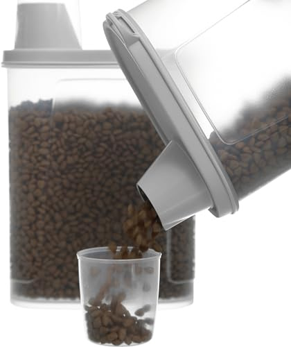 Citylife 2er-Pack Luftdichte Hundefutter Vorratsbehälter Wasserdichter Aufbewahrungsbehälter für Katzenfutter mit Messbecher Futtercontainer Aufbewahrung 2300ml (2PCSGrau)