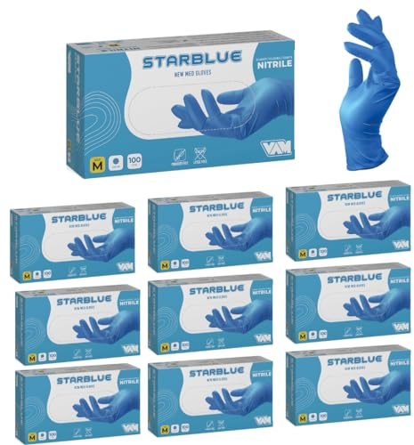 STARBLUE Gant jetable en nitrile, non stérile, surface micro-uvide, totalement sans talcature, idéal pour les peaux sensibles, sans latex, parfait pour les aliments, médical, nettoyage (1000, L)