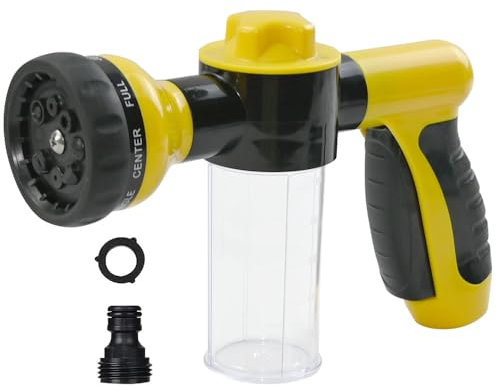 Armo® Multifunctional Garden Hose Sprayer Spray Gun with 8 Adjustable Mode Built in Soap Dispenser for Car Washing, Gardening, Lawn, Plants, Pets (Yellow)