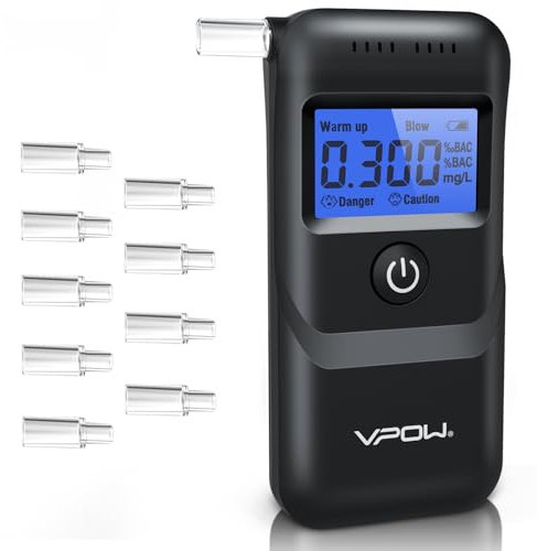 VPOW Breathalyzer, Alcohol Breathalyzer to Test Alcohol with Digital Blue LCD Display, Grade Accuracy Personal Breathalyzers Alcohol Tester for Personal Home Professional Use - Dark Black