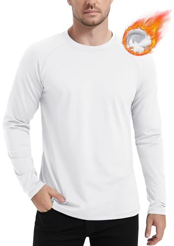 MAGCOMSEN White Undershirts Men Thermal Long Sleeve Base Layer Shirts Fleece Lined Workout Gym Shirts White 2XL
