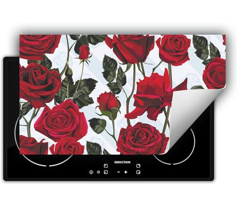 DarHaus Copri piano cottura induzione 90x52 cm - Tappetino antiscivolo avvolgibile per induzione - rosso - rose