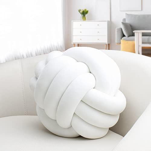 IIQI Knot Ball Pillow, Soft Knotted Cushion for Home Decor【1 Free Washing Bag Included】 Round Throw Pillow Lumbar Pillows (White,22cm)