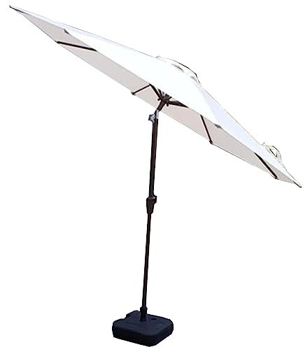 WYRMB Parasol de jardin à long manche, tête secouable, colonne en fer, avec base de réservoir, 9 pieds, 8 nervures, manivelle ouverte, base remplissable