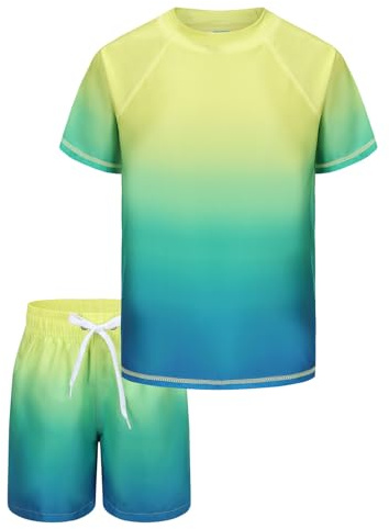 Aisyee Badeanzug Jungen UV Schutz Schwimmshirt Jungen Zweiteilig Kurzarm Badeshirt Kinder Boardshorts 152 158/13-14 Jahre