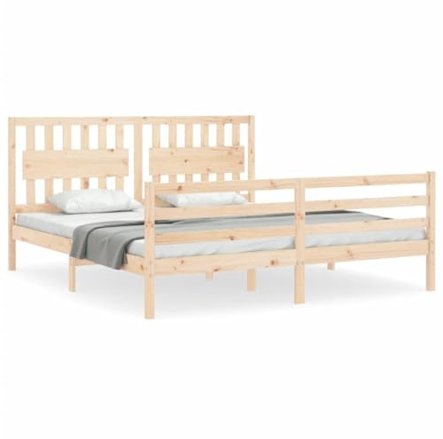 ZQQLVOO Bed Frame Lattenrost Palettenbett Bodenbett Massivholzbett mit Kopfteil