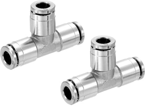 QUARKZMAN Raccord en T à Emboîtement, 1/4 x 1/4 x 1/4 Npt, Raccord en T à 3 Voies pour Climatiseur Pneumatique, Argent, Lot de 2