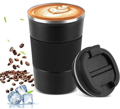 LDERFIV Termo Cafe, 13 oz/380 ml Termos para Cafe, Vaso Cafe para Llevar de Acero Inoxidable, Riutilizzabile Vaso Cafe Termico, Taza Termo Cafe para Llevar para Café Frío y Caliente, Leche y Té