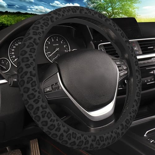 Schwarze Leopardenmuster Gepard Elastische Lenkradhülle rutschfest Atmungsaktiv Neopren Lenkradbezüge Frauen Leopard Autozubehör Universal 15 Zoll Fit Auto SUV Truck