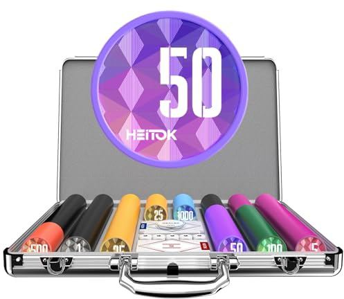 Professionellt Pokerset 500 Marker med Värde - 11,5g Tunga ABS Spelmarker med Järnkärna - Texas Holdem Set i Aluminiumväska Inklusive Metall Dealer Button och Kortlekar för Casino Kväll