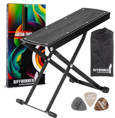 RIFFRUNNER Gitarren Fußbank - Stabile & höhenverstellbare Fußbank Gitarre - Mit Transportbeutel - Für Erwachsene & Kinder - Top Fußständer Gitarre