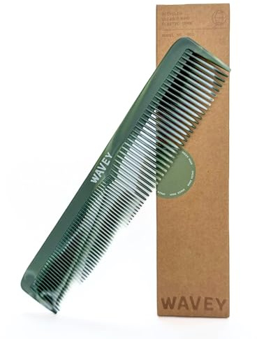 WAVEY Quality Hair Comb for Men and Women, Recycled Ocean Plastic, 7 Inches length perfect for home and travel, Wide and Fine Tooth for thick, thin, wavy, straight and curly hair styling - GREEN