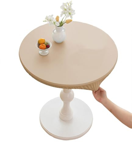 CIEEIN CIEHT Mantel Redondo Cubremesa Redondo con elástico Impermeable y Antideslizante Fácil de Limpiar Puede Utilizarse en Interiores y Exteriores Caqui 110cm de diámetro