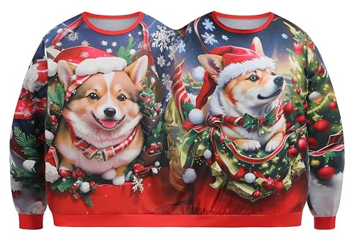 HAPNBCELE Maglione natalizio brutto per due persone, da uomo e da donna, con stampa 3D, felpa Xmax per coppie, per adulti, feste in costume, Cucciolo, S-M
