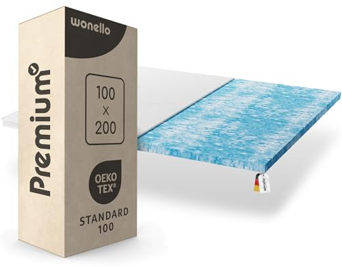 WONELLO Matratzentopper Premium Gel 100x200 cm | Gelschaum Topper Weich | Öko-Tex Zertifiziert, waschbar | Bequeme Matratzenauflage für Bett, Boxspringbett & Jede Matratze | 100 x 200 x 6cm bis 120kg
