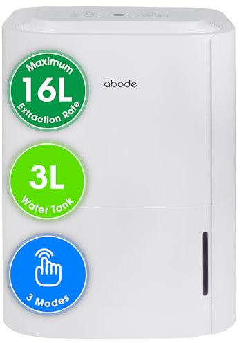 Abode Dehumidifier 16 Litre/Day with Digital Display for Damp, Mould & Moisture in Home, Kitchen, Bedroom, Office, Caravan, Laundry Drying, 44m2 Room Coverage, Smart Timer, White ADH1601