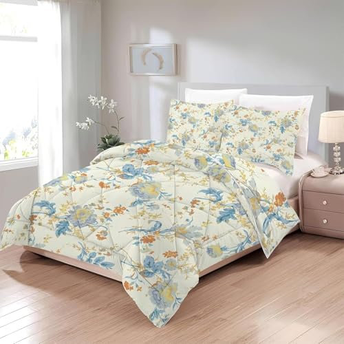 TMMDH Bettdecke 200x220 Ohne Bezug Nutzbar, Blütenblätter Bettdecken Waschbar Ganzjahresdecke Aquarell 4 Jahreszeiten Steppdecke, Bettzeug Microfaser mit 2 Kissenbezug für Sommer Winter Doppelbett