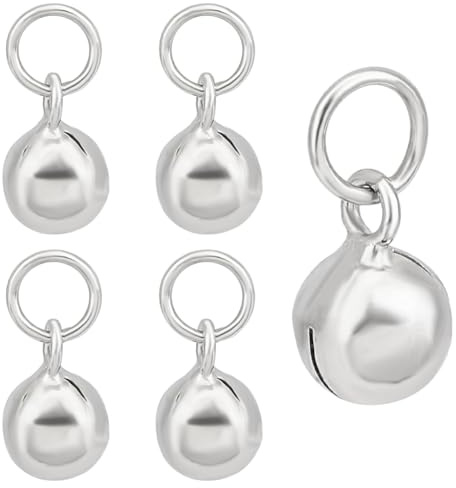 BENECREAT 5 cascabeles Navideños Chapados En Platino, Charm Colgante Mini de Platino de 5mm, Campanas Artesanales para la Decoración del Hogar En Fiestas Navideñas, Plata de Ley 925