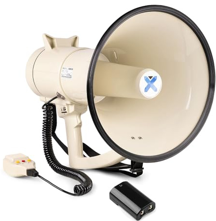 VONYX MEG120 Premium Portable Megaphone Loudhailer Bullhorn Megaphone 120W with Rechargeable Lithium Battery Pack, 1600m Range, USB/SD, Bluetooth, Siren, and 260s Record/Playback