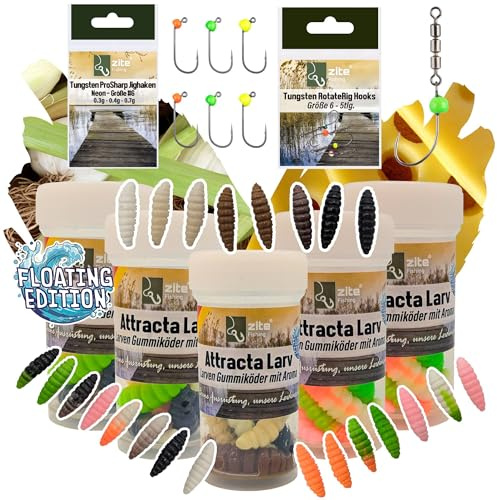 Zite Fishing Attracta Larv Floating | 8 Stück Aromatisierte Gummiköder | Forellen-Angeln | Künstliche Larven Rotationsköder Auftreibende Wirkung | Phthalatfrei & Nachhaltig